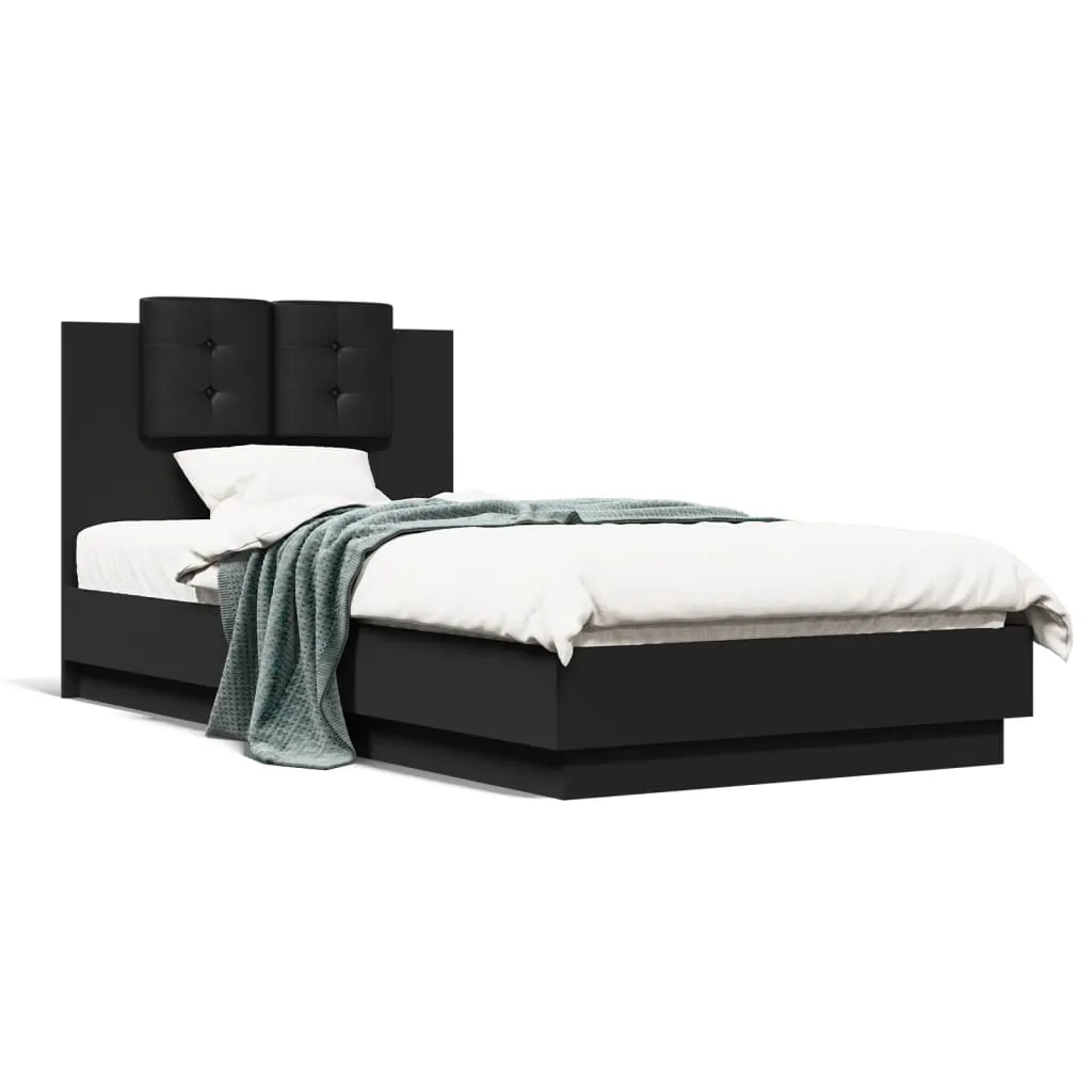 Bed Frame with Headboard Black 90x190 cm Engineered Wood 3209969 Bed Frame with Headboard Black 90x190 cm Engineered Wood 3209969
