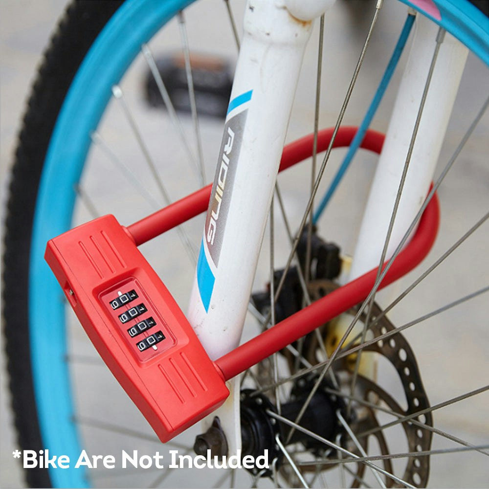 Bicycle U-Lock W/ 4-Digit Security Password Multifunction Bike Accessories - Solid Colour