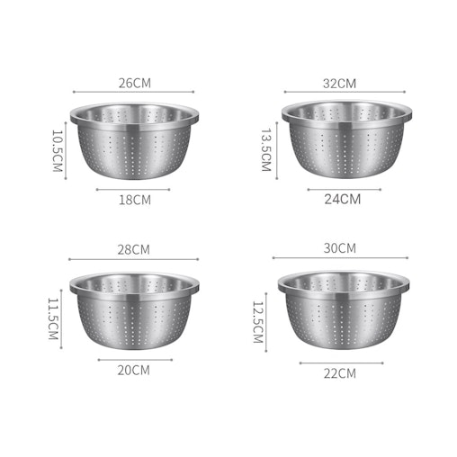 SOGA Stainless Steel Nesting Basin Colander Perforated Kitchen Sink Washing Bowl Metal Basket Strainer Set of 4 SOGA Stainless Steel Nesting Basin Colander Perforated Kitchen Sink Washing Bowl Metal Basket Strainer Set of 4