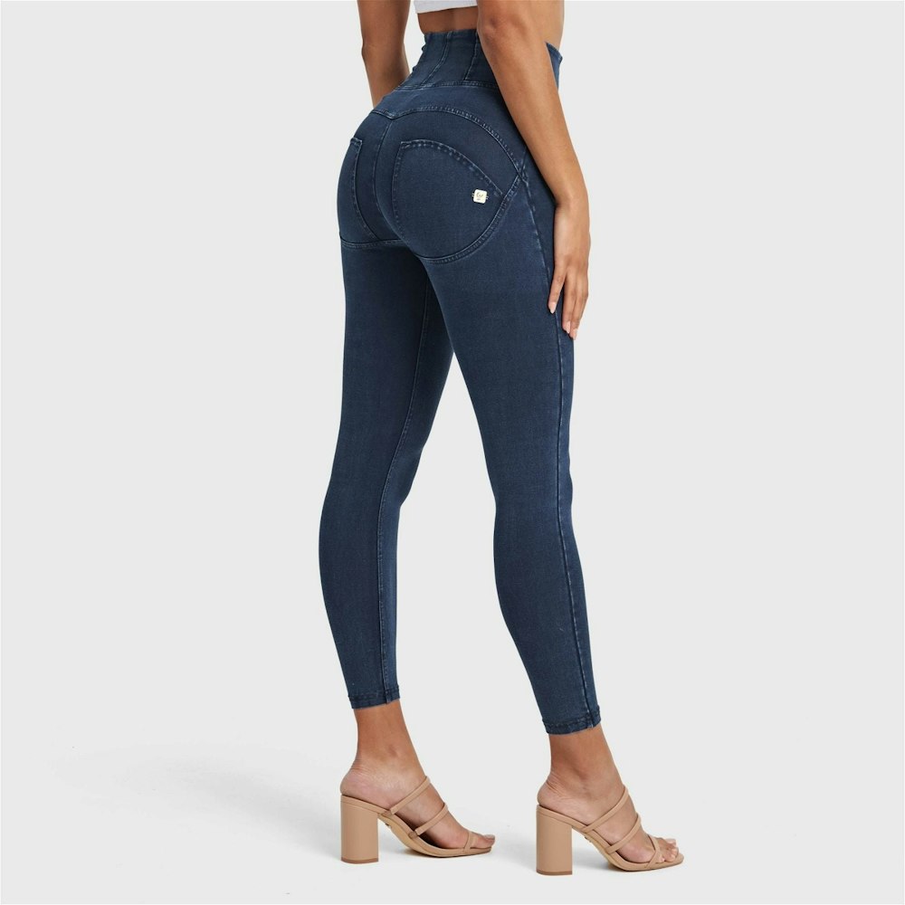 Freddy Wrup Denim With Front Pockets - Super High Waisted - 7/8 Length - Dark Blue + Blue Stitching