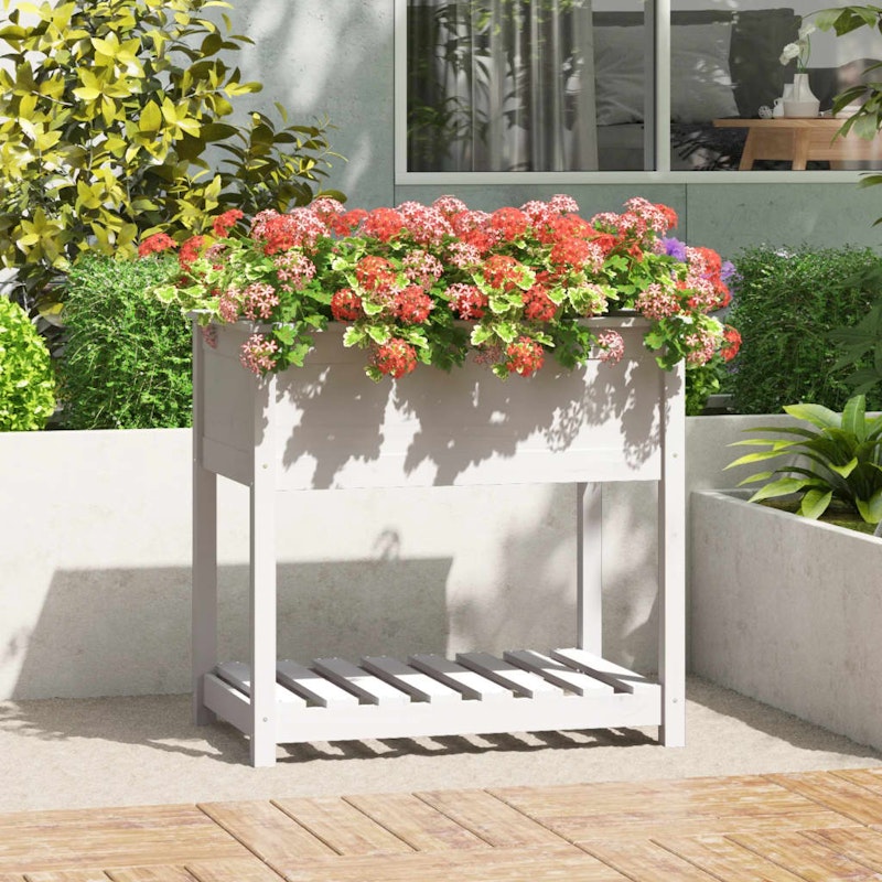 NNEVL Planter with Shelf White 82.5x54x81 cm Solid Wood Pine image number null