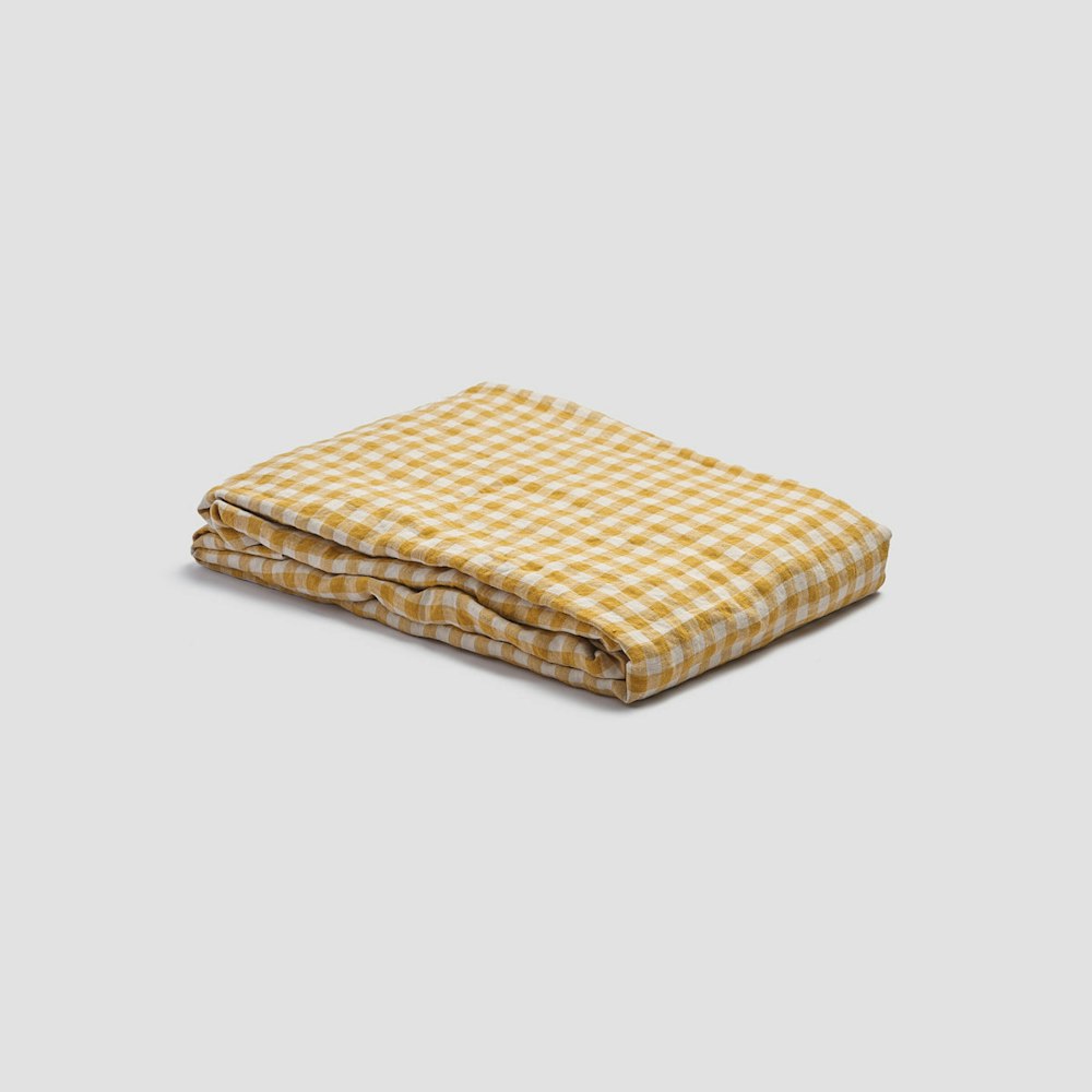 Piglet in Bed Honey Gingham 100% Linen Fitted Sheet