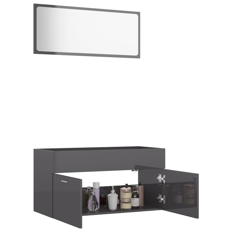 NNEVL 2 Piece Bathroom Furniture Set High Gloss Grey Chipboard image number null