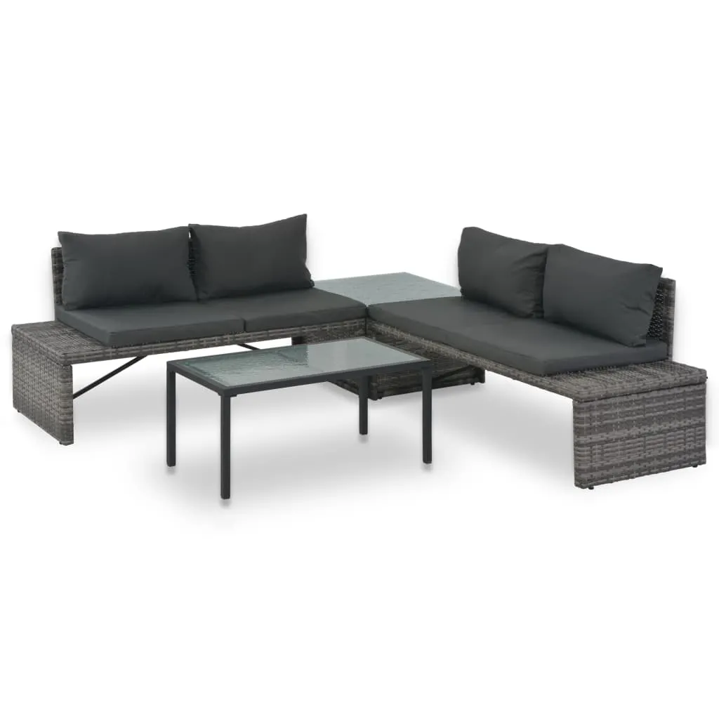 3 Piece Garden Lounge Set with Cushions Poly Rattan Grey 44720 3 Piece Garden Lounge Set with Cushions Poly Rattan Grey 44720