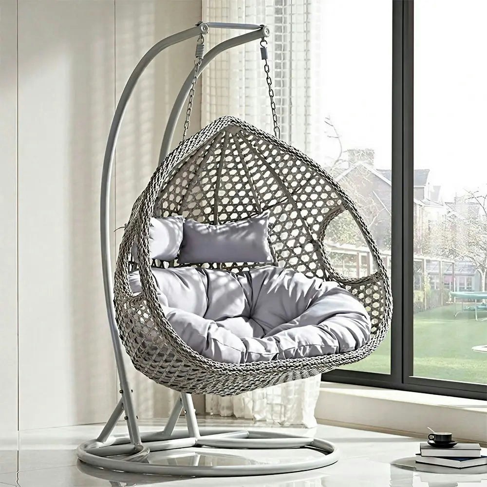 Mason Taylor 483 200kg Weight Capacity PE Rattan Double Swing Chair Water Drop Shape Chair outdoor furniture hanging chair