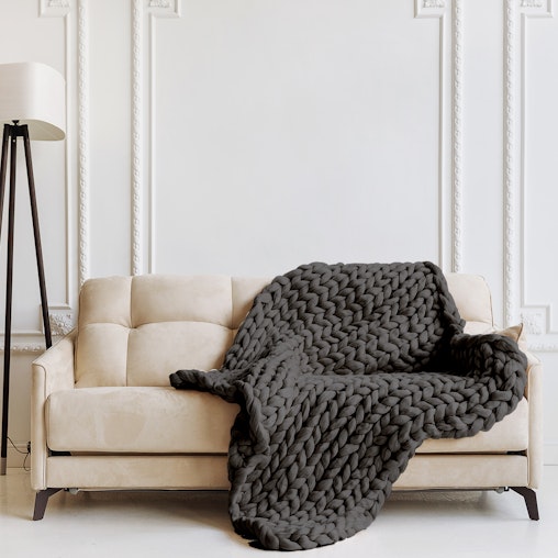 Royal Comfort Chunky Hand Knit Thick Weighted Blanket Plush 6.3KG 203cm x 153cm - 153 x 203 cm - Charcoal image number null
