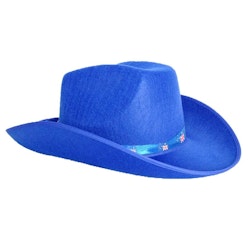 Blue Felt Cowboy Hat with Australian Flag Ribbon - Festival Costume Accessory Blue Felt Cowboy Hat with Australian Flag Ribbon - Festival Costume Accessory