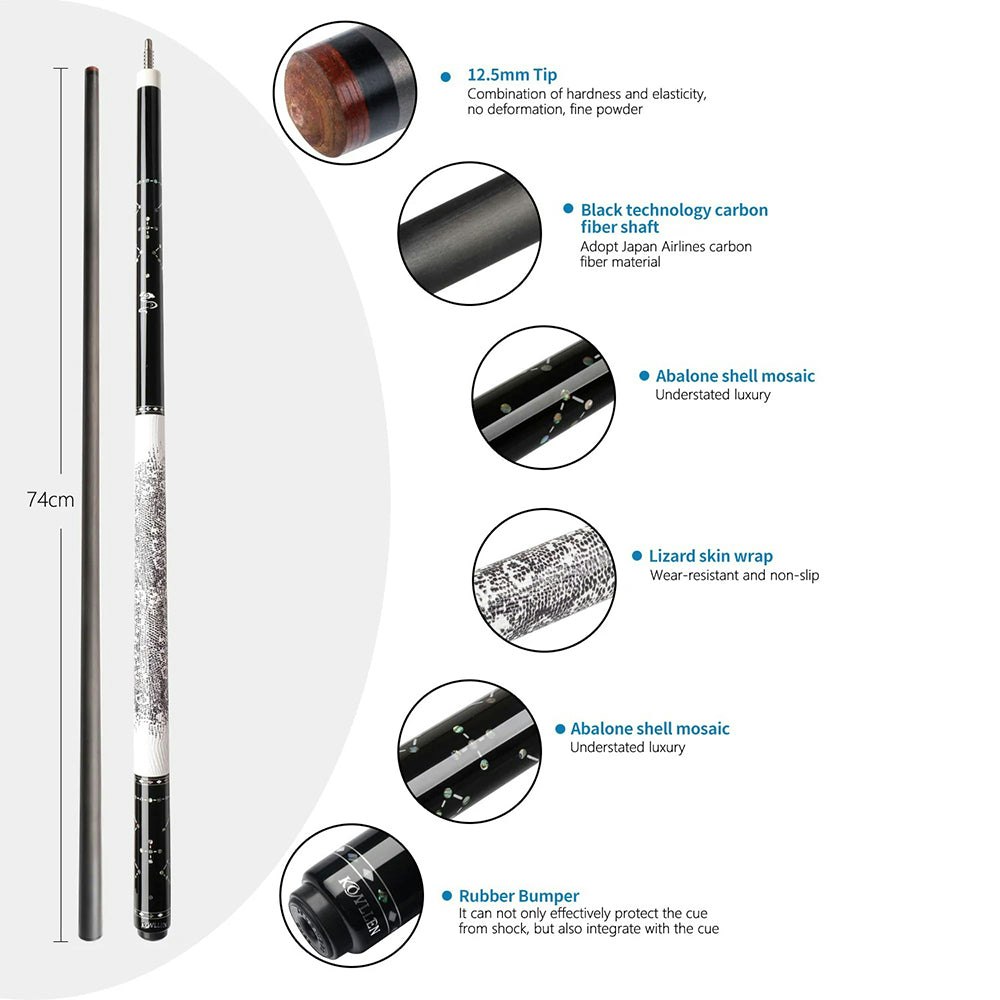 Konllen JF-STAR 147CM 2-Piece Pool Cue Ebony Wood 18.5-20OZ Billiard Cue - White&Black