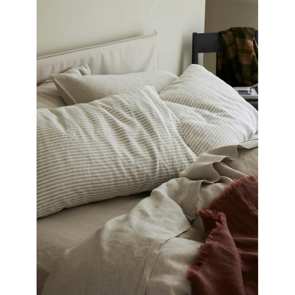 Piglet in Bed Oatmeal Stripe 100% Linen Pillowcases (pair)