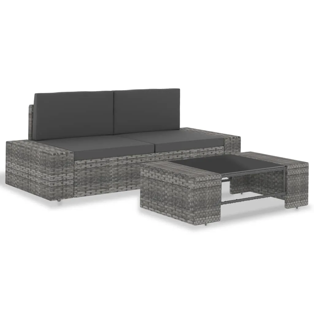 3 Piece Garden Lounge Set Poly Rattan Grey 49527 3 Piece Garden Lounge Set Poly Rattan Grey 49527