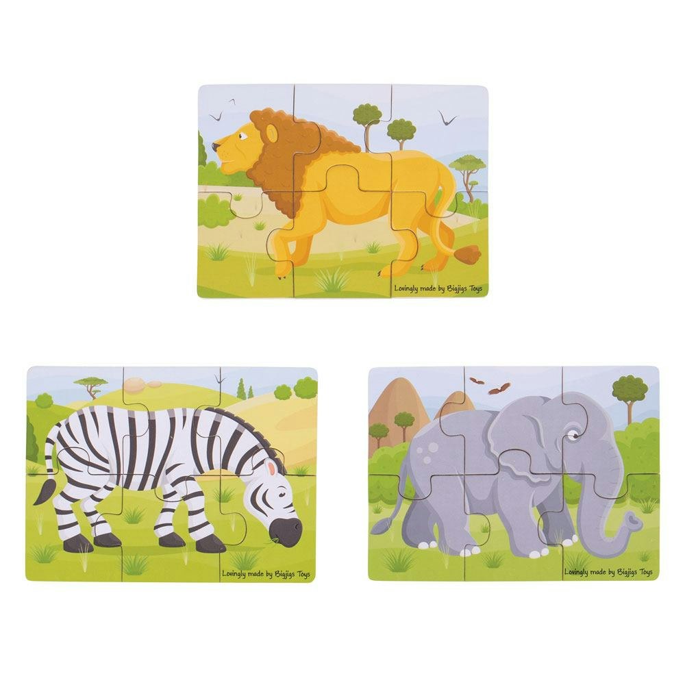 Bigjigs Toys Safari (6 Piece Puzzles) - 3 Puzzles