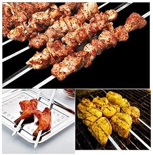 6 Pack Flat Blade Barbecue Shish Kebab Skewers of Stainless Steel with Wooden Handle 6 Pack Flat Blade Barbecue Shish Kebab Skewers of Stainless Steel with Wooden Handle