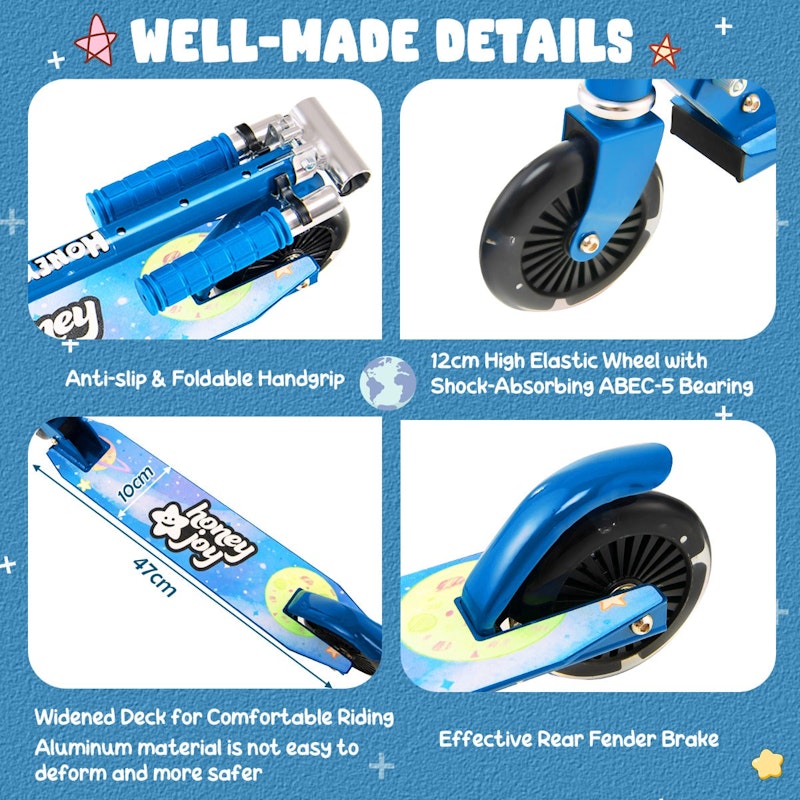 NNECW Foldable Lightweight Scooter with Adjustable Height Handlebar and LED Light for Kids-Blue image number null