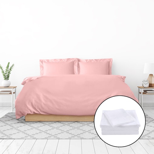 Royal Comfort 1000 Thread Count Bamboo Cotton Sheet and Quilt Cover Complete Set Queen Blush image number null