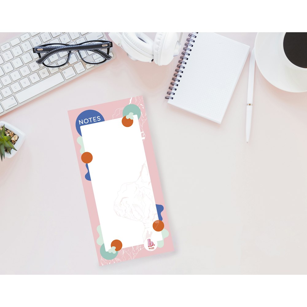 Bugg Creative Illustrated Pink Slim Notepad | Tear Page | Pastel Abstract Design | Notebook