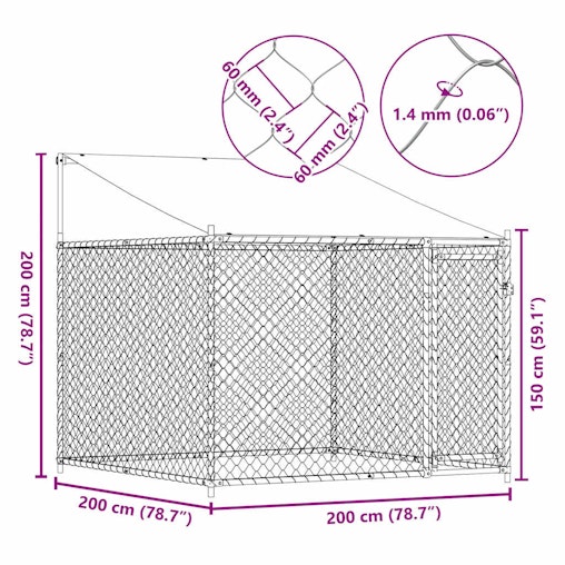 vidaXL Dog Cage with Roof and Door Grey 2x2x2 m Galvanised Steel vidaXL Dog Cage with Roof and Door Grey 2x2x2 m Galvanised Steel