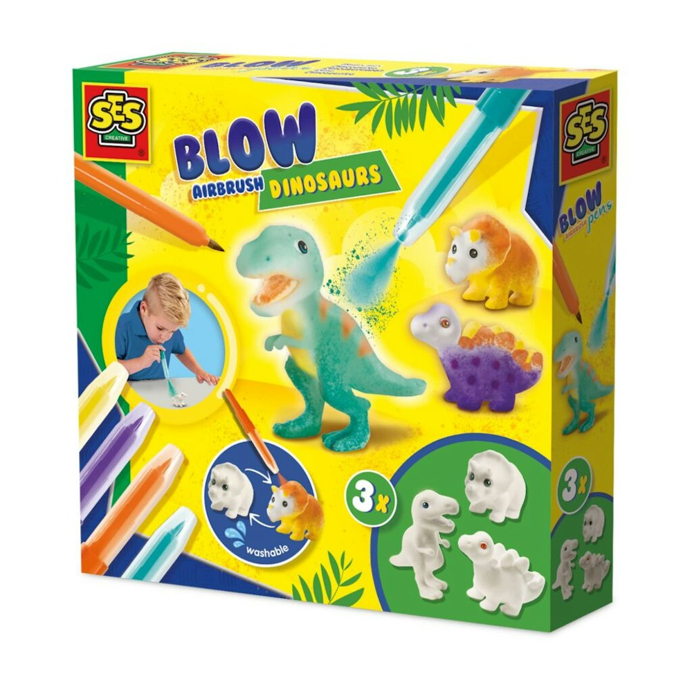 SES Creative Blow Airbrush Pens - Dinosaurs 3x