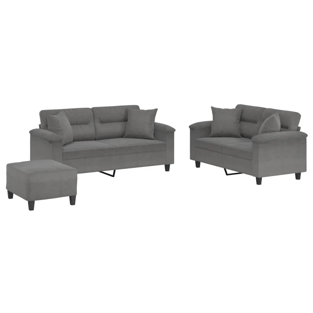 3 Piece Sofa Set with Pillows Dark Grey Microfibre Fabric 3202334 3 Piece Sofa Set with Pillows Dark Grey Microfibre Fabric 3202334