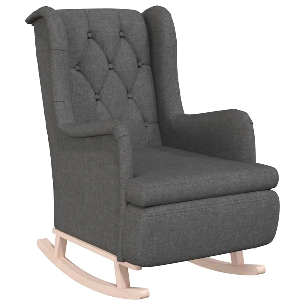 Armchair with Solid Rubber Wood Rocking Legs Dark Grey Fabric 329406 Armchair with Solid Rubber Wood Rocking Legs Dark Grey Fabric 329406