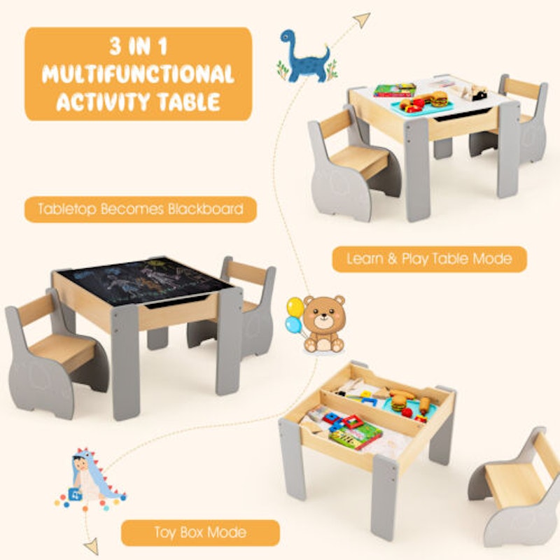 NNECW 4-in-1 Wooden Kids Activity Table and Chair Set for Drawing & Studying image number null