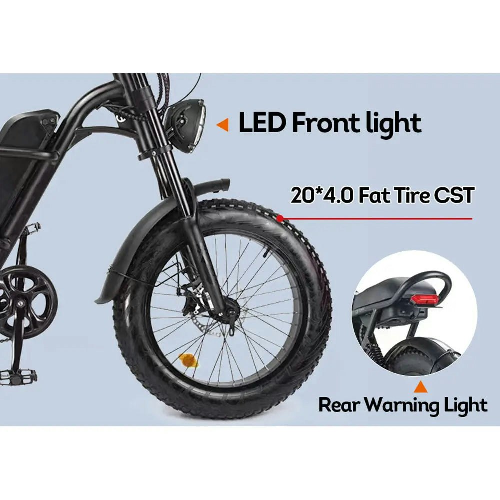 AKEZ 500W 48V 20 Inches Fat Tire Electric Bike Large Capacity Removable Battery - Black