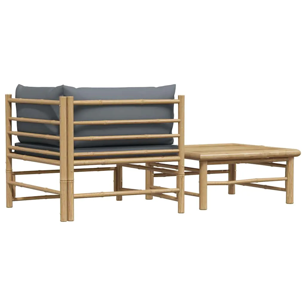 2 Piece Garden Lounge Set with Dark Grey Cushions Bamboo 313152