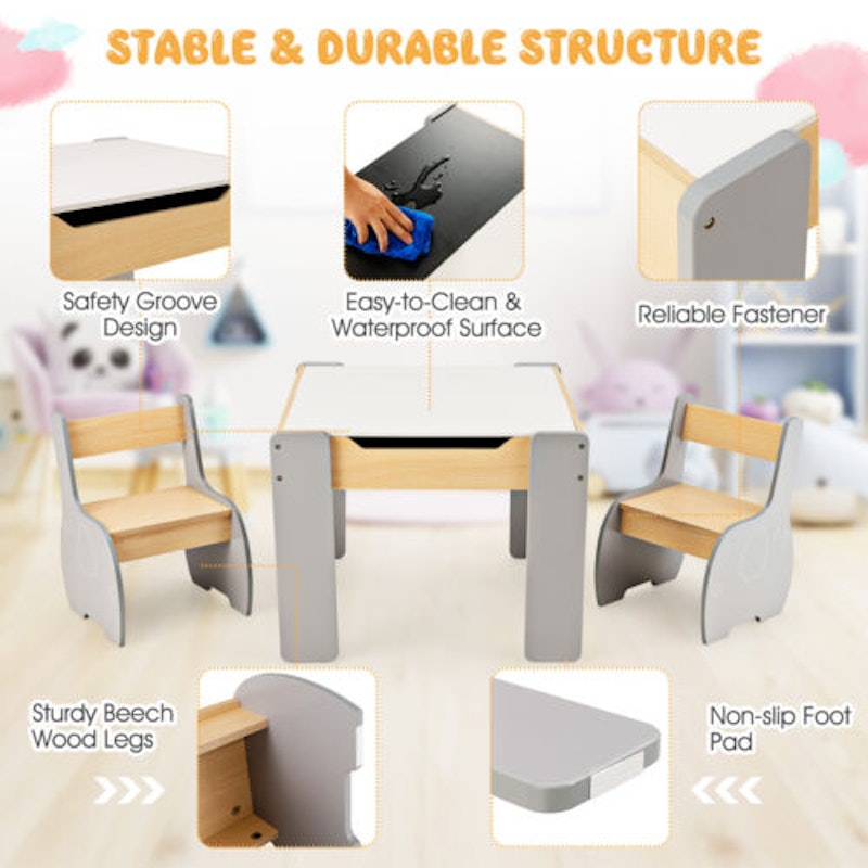 NNECW 4-in-1 Wooden Kids Activity Table and Chair Set for Drawing & Studying image number null