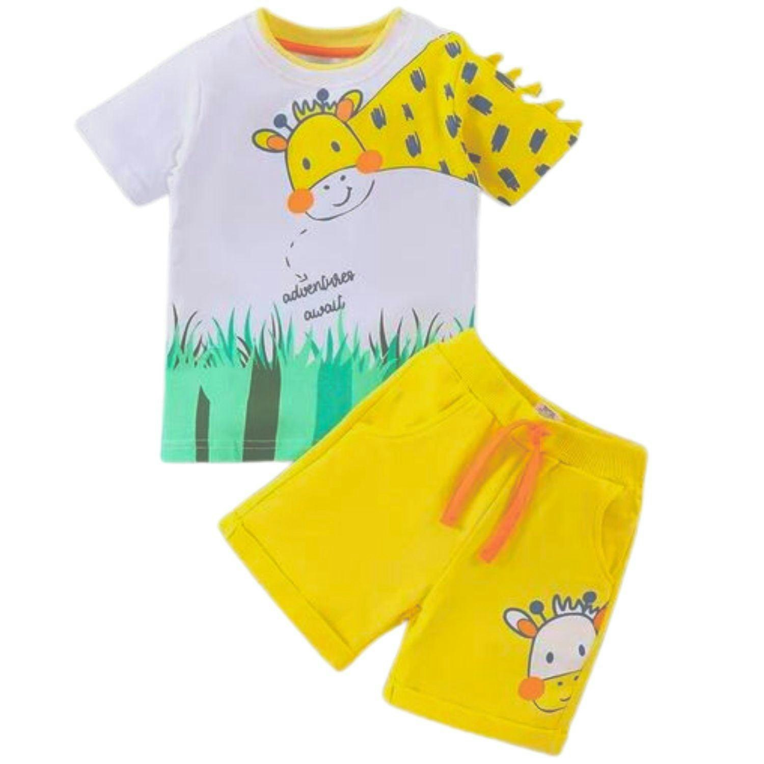 BabiesMart 1 Pair Baby Clothes Tee and Shorts For Boys Giraffe Design