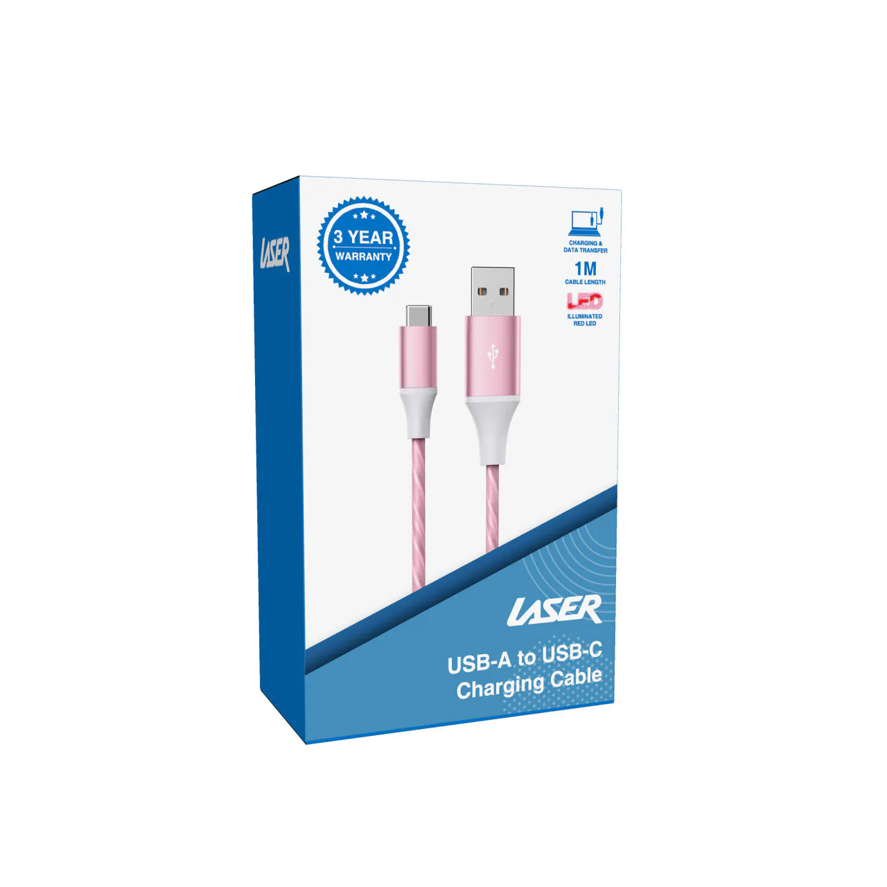 Laser USB-C LED Charge Cable Pink 1M