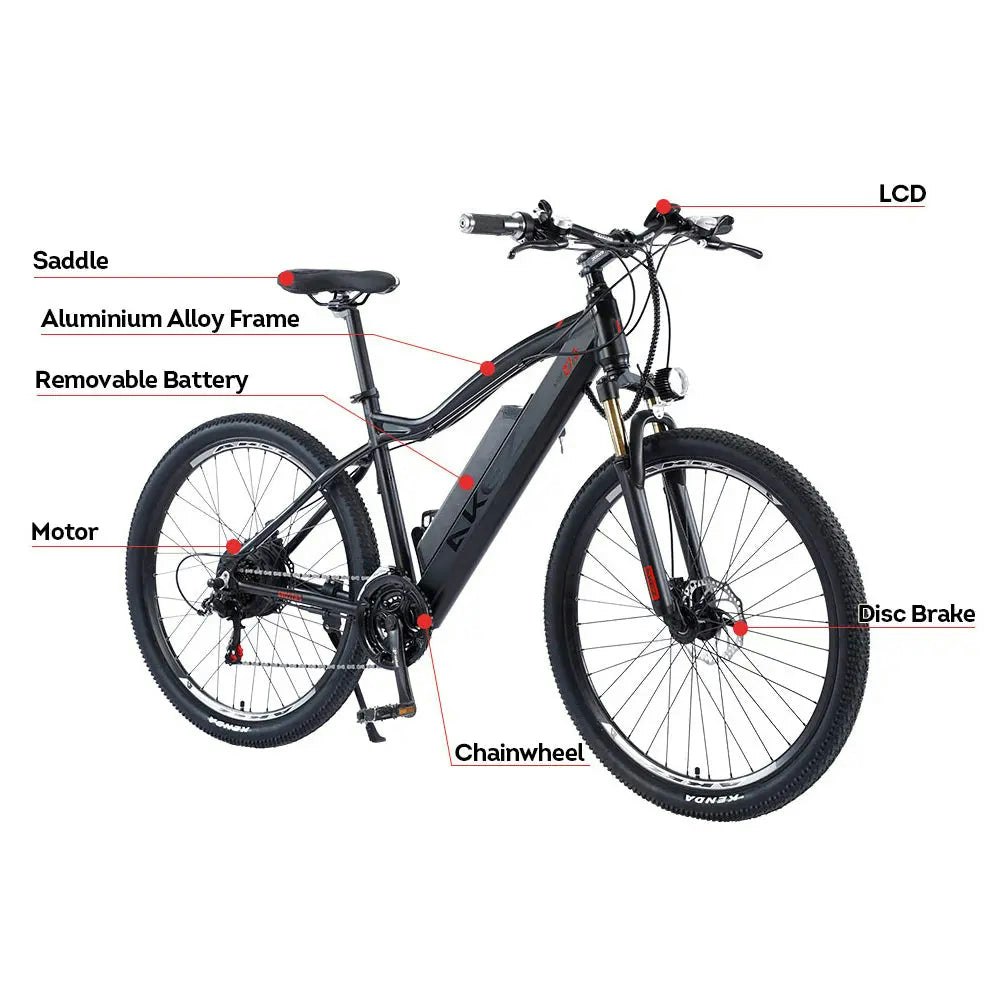 AKEZ 500W 48V Electric Mountain Bike Aluminum Alloy Frame 27.5 Inch eBike Wine Gray Black