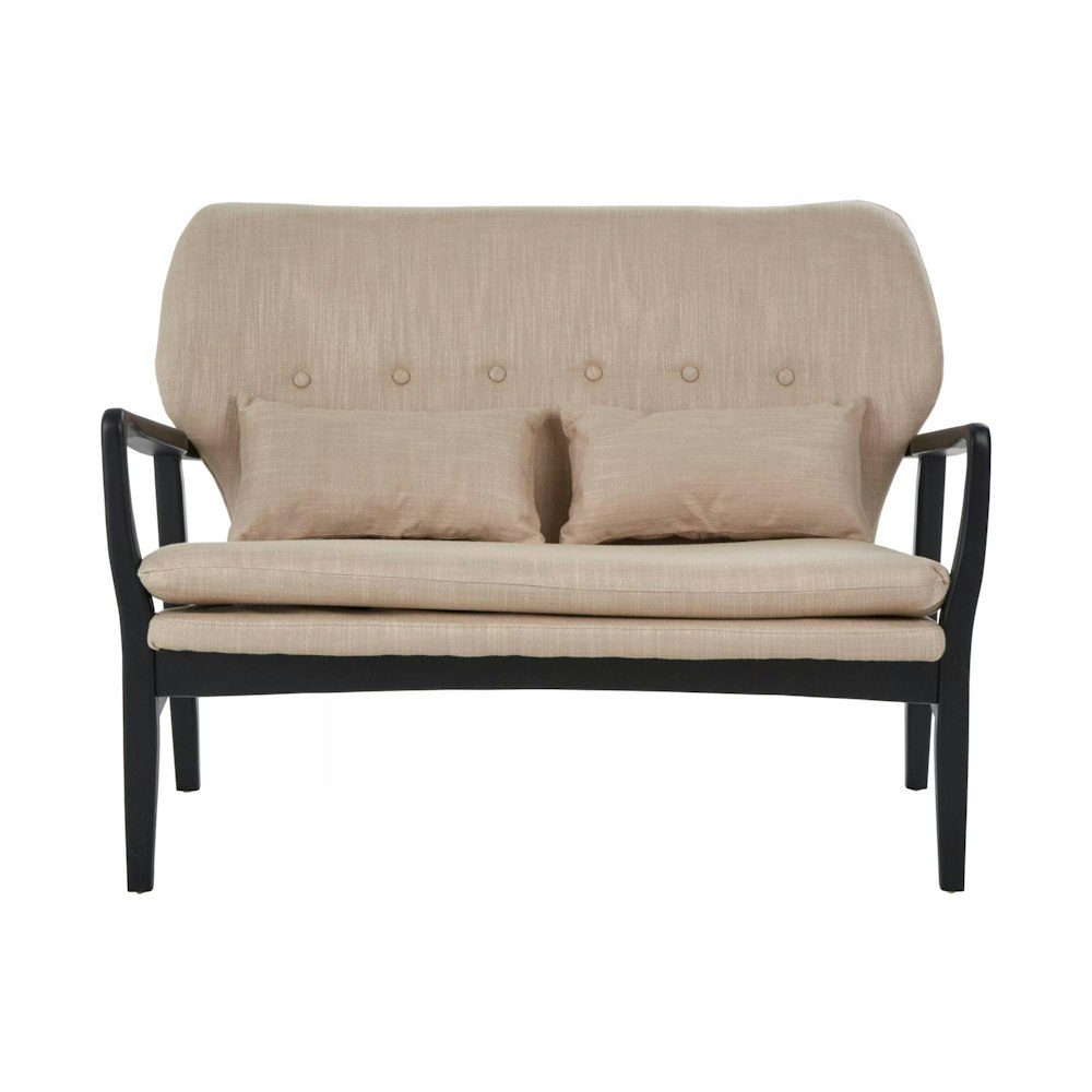 interiors by Premier 2 Seat Beige Sofa With Black Wood Frame, Comfy Padded Fabric Seat, Easy To Clean Large Sofa