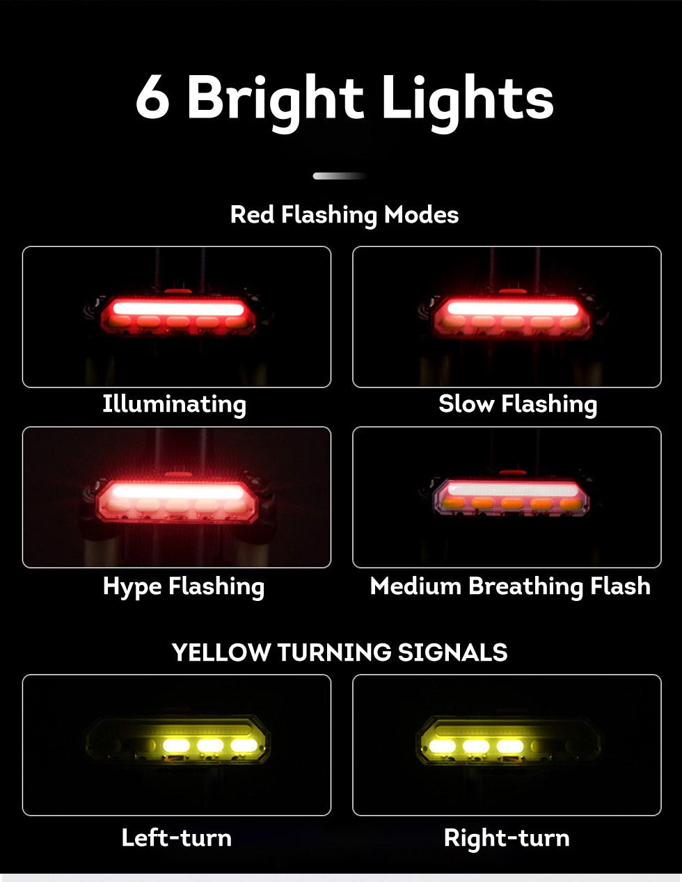 Smart Cordless Bike Tail Light with Remote Control USB Rechargeable Waterproof - Black