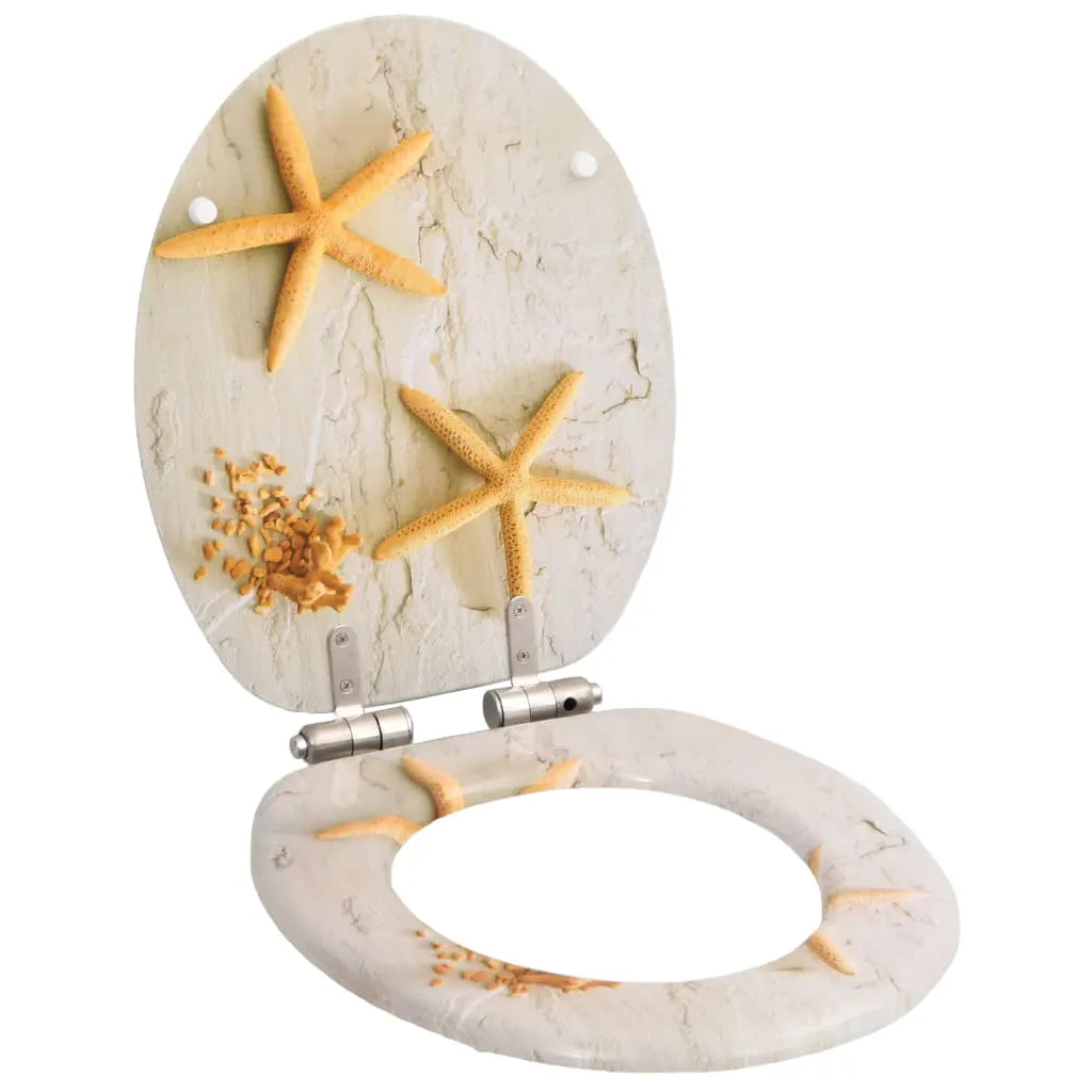 WC Toilet Seat with Soft Close Lid MDF Starfish Design 143929 WC Toilet Seat with Soft Close Lid MDF Starfish Design 143929