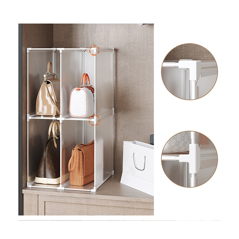 SOGA 2 Tier Multifunctional PP Plastic Bag Box Portable Cubby DIY Storage Shelves Stackable Handbag Purse Organiser image number null