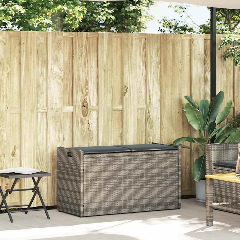 vidaXL Outdoor Storage Bench with Cushion Grey 100 cm Poly Rattan image number null