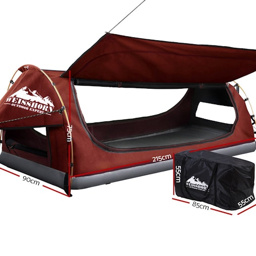 Weisshorn Swag King Single Camping Swags Canvas Free Standing Dome Tent Red w/ 7CM Mattress Weisshorn Swag King Single Camping Swags Canvas Free Standing Dome Tent Red w/ 7CM Mattress
