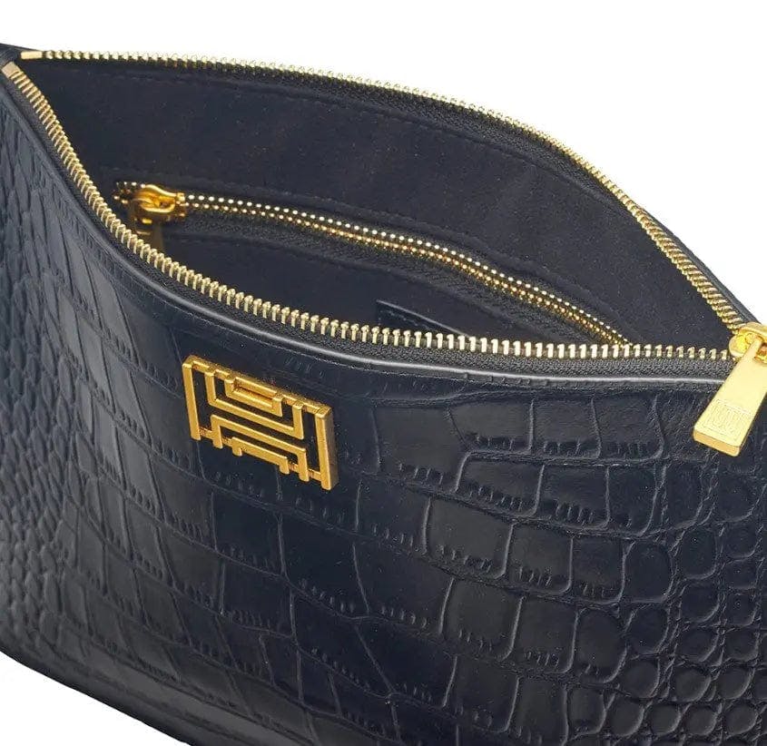 Croc-effect Zip Clutch
