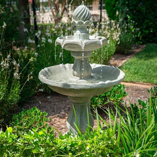 NNEMB 3 Tier Solar Powered Water Feature Fountain Bird Bath-Light Grey NNEMB 3 Tier Solar Powered Water Feature Fountain Bird Bath-Light Grey