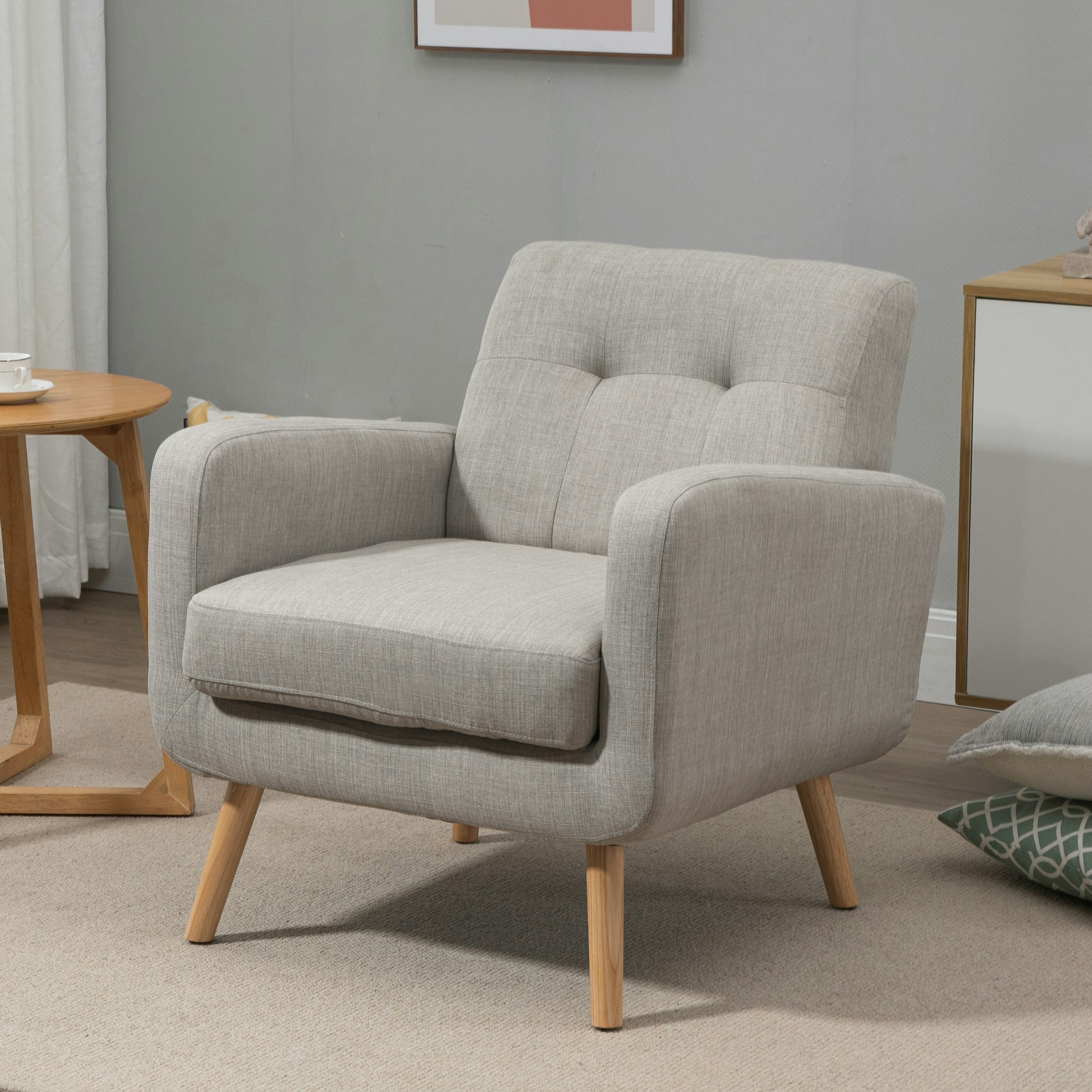 IHOMDEC Mid Century Modern Tub Chair with Upholstered Cushion Light Grey