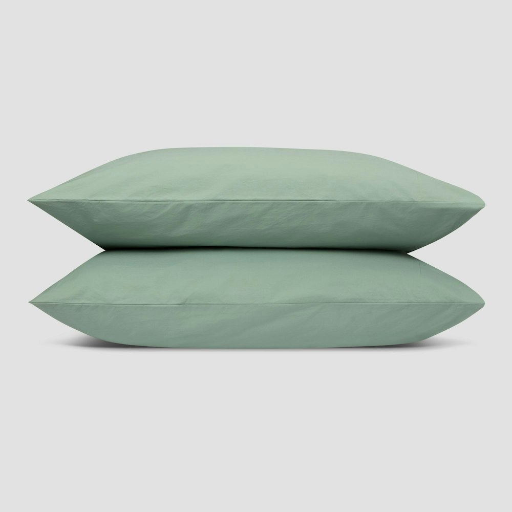 Piglet in Bed Mellow Green Washed Cotton Percale Pillowcases (pair)