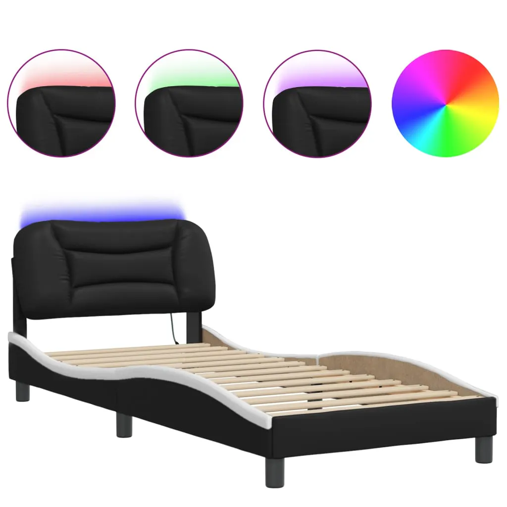 Bed Frame with LED without Mattress "Hvar" Black and White 90x190 cm 3214181 Bed Frame with LED without Mattress "Hvar" Black and White 90x190 cm 3214181