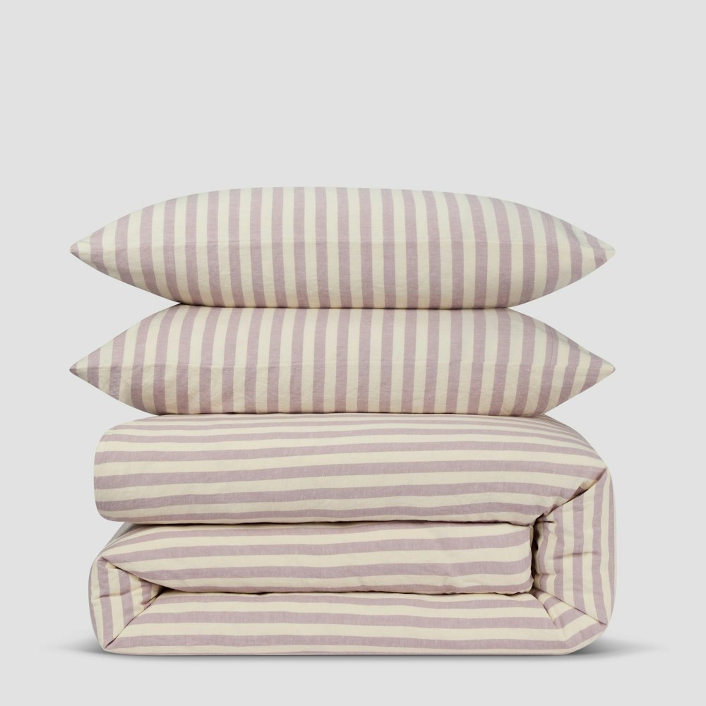 Piglet in Bed Elderberry Pembroke Stripe Linen Blend Duvet Cover