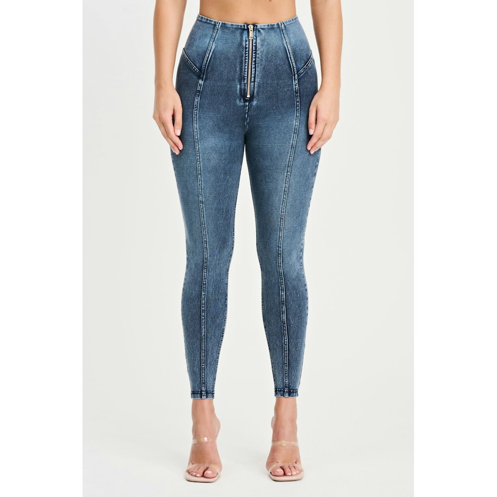 Freddy Wr.up® Denim With Feature Seam - High Waisted - 7/8 Length - Washed Blue + Blue Stitching