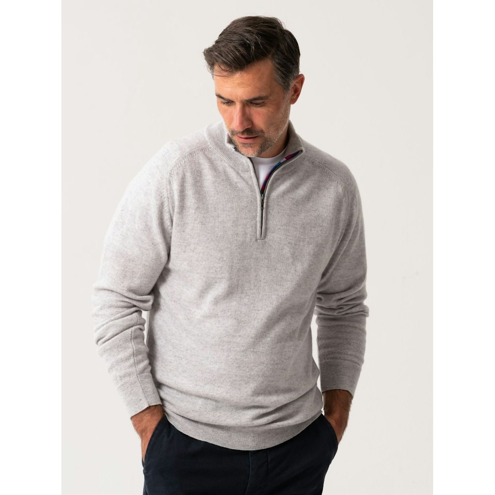 Koy Clothing The Jivu Grey Quarter Zip Jumper - Wool & Cashmere