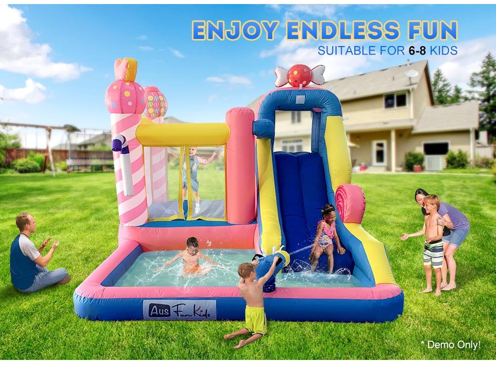 Candy Inflatable Water Park Castle Kids Home Amusement Playground w/ Slide climb Splash Pool