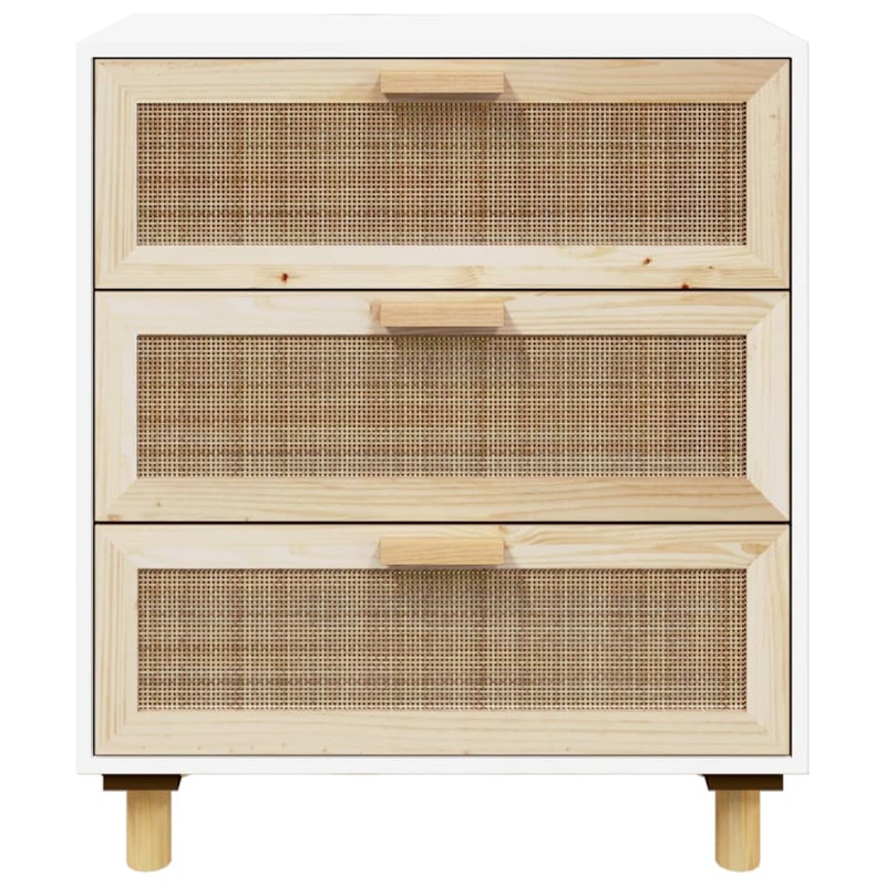 NNEVL Sideboard White 60x30x70 cm Solid Wood Pine and Natural Rattan image number null