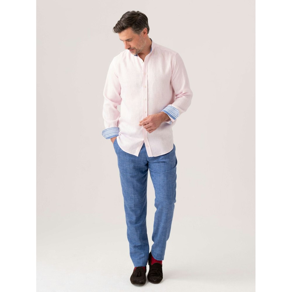 Koy Clothing Flamingo Pink Linen Shirt - Grandfather Collar