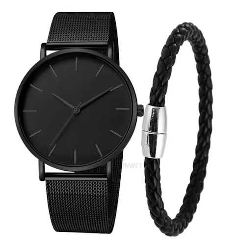 NNEOBA Men’s Ultra Thin Magnetic Bracelet Quartz Watch - All-Black Slim Mesh Steel NNEOBA Men’s Ultra Thin Magnetic Bracelet Quartz Watch - All-Black Slim Mesh Steel