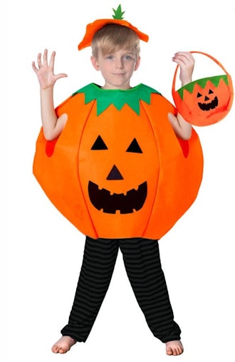 KIDS PUMPKIN COSTUME Halloween Unisex Fancy Dress Up Party Orange Vegetable image number null
