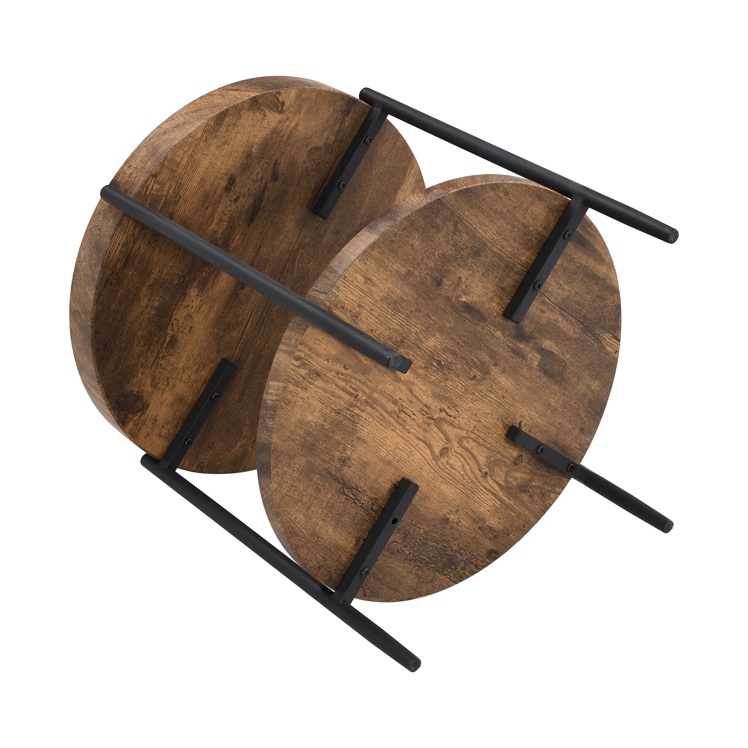 IHOMDEC 2-Tier Wooden Round Side Table with 4 metal legs Rustic Dark Brown